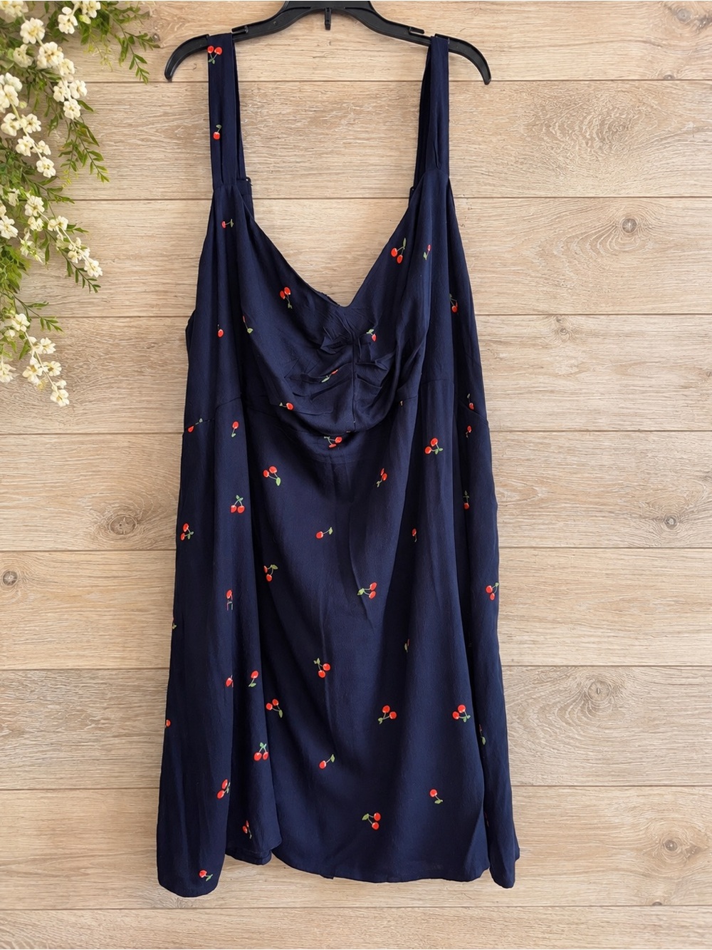 NWT Old Navy 4X Navy Cherry Print Fit & Flare Crepe Mini Dress Pockets
